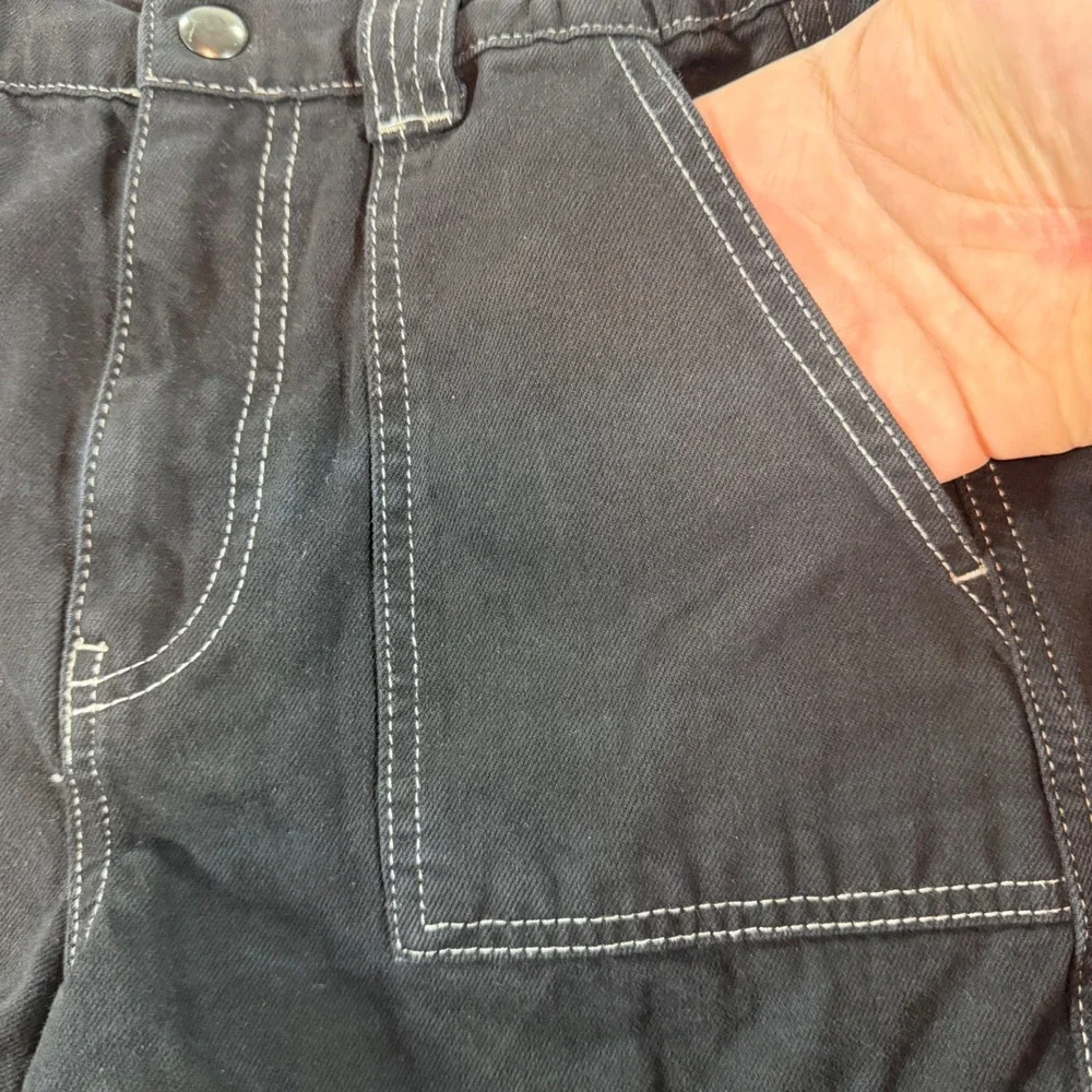 BDG Urban Outfitters Skate Carpenter Shorts Womens S Black Denim Contrast Stitch